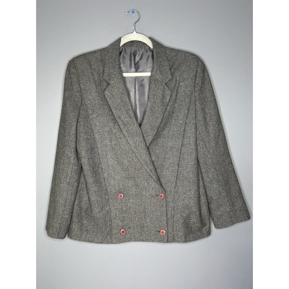 Diane Von Furstenberg Heather Gray Double-Breasted Blazer with Pink Buttons